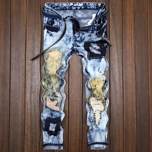 Splatter straight slim men's trousers